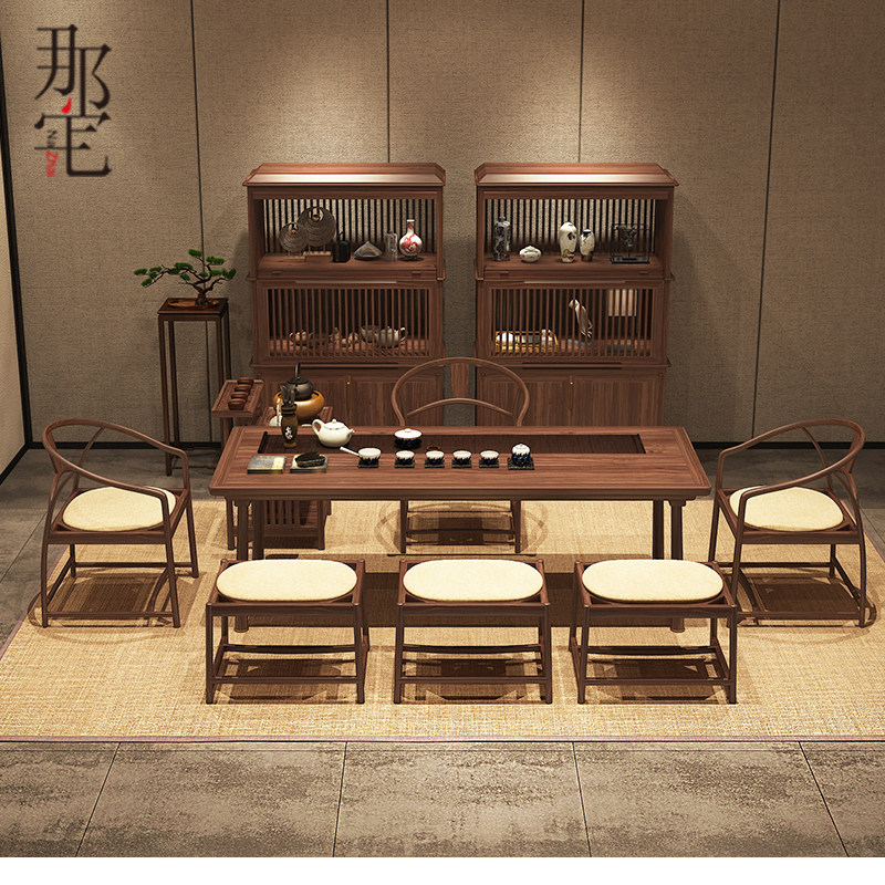 New Chinese solid wood tea table and chairs combined utilita tea table modern minimalist desk Zen-style tea cabinet-like board house furniture