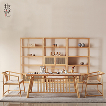 New Chinese solid wood tea table and chairs Bogu frame Composition Modern Chinese meditation Original Wood Color Tea Room Clubhouse Dining Room