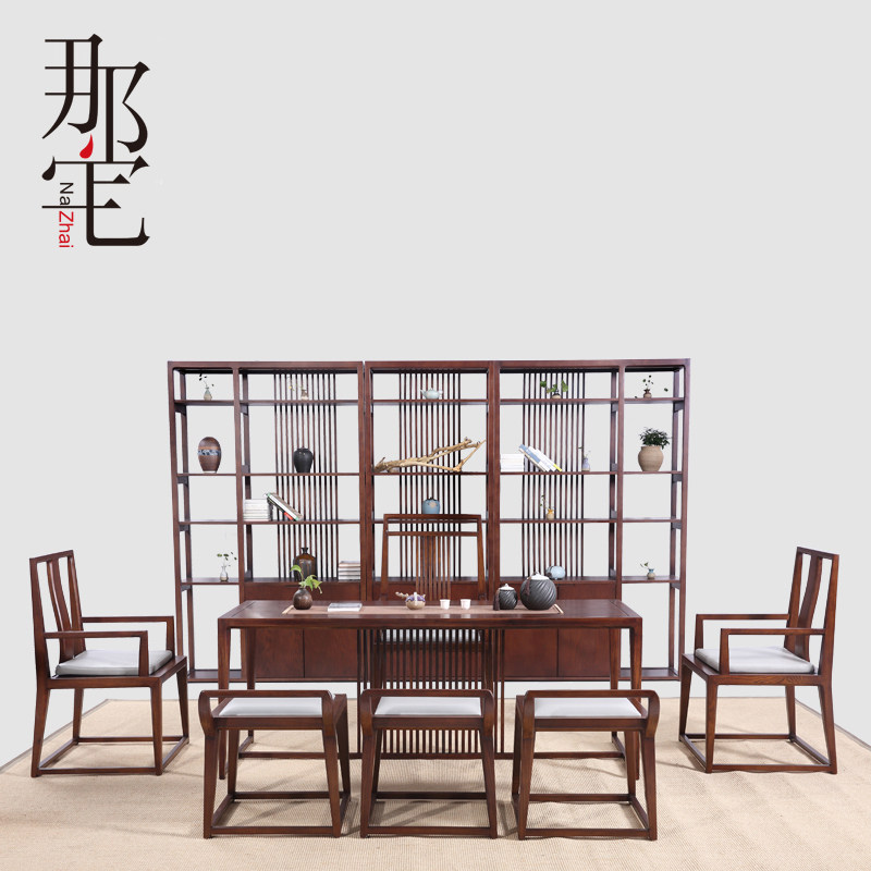 New Chinese Meditation Tea Table Chair Composition Folklore Tea Table Tea Chair Tea Stool Tea Water Cabinet Tea Room Tea Building Solid Wood Furniture