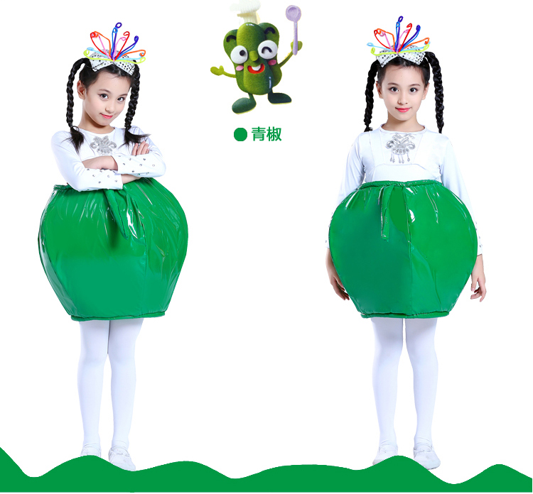 Cô gái sành điệu nhỏ thứ chín của cô gái sành ăn trang phục rau và trái cây mẫu giáo catwalk trình diễn trang phục yếm váy múa trẻ em