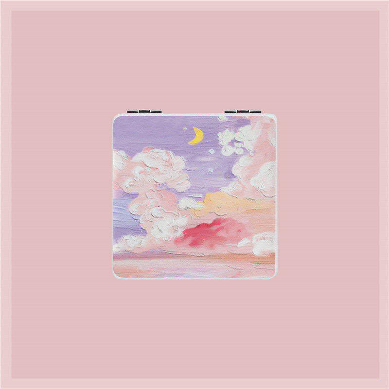 Ancient wind small mirror with cute folded double mirror portable leather face tonic makeup square make-up mirror ins