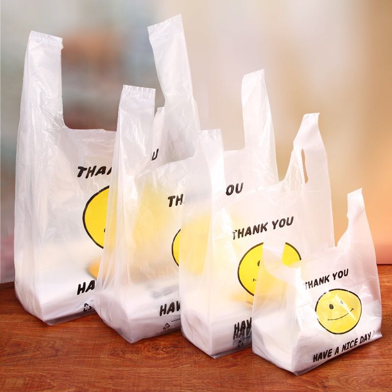 Transparent thickened plastic bag Once a supermarket Smiley Face Shopping Handy Bag Food Bag Takeaway Packing Bag Vest