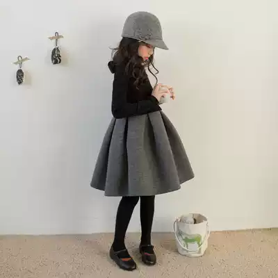 Hong Kong 2021 spring new Korean version of thick girl dress children's suit Princess dress Woolen