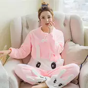 Bộ đồ ngủ flannel mùa thu và mùa đông phiên bản Hàn Quốc của phụ nữ đệm da cừu ấm áp hoạt hình dễ thương học sinh mặc nhà