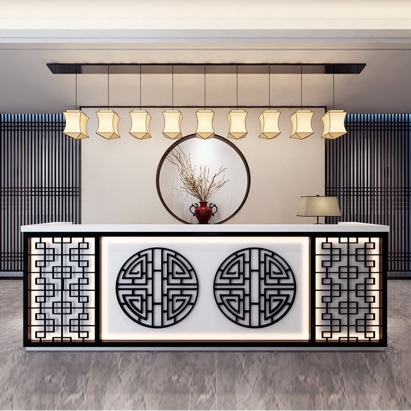 New Chinese Collection Silver Counter Retro Solid Wood Bar Table Tea Building Beauty Salon Foot therapy Ear Shop Wellness Hall Medicine Shop Front Desk Table