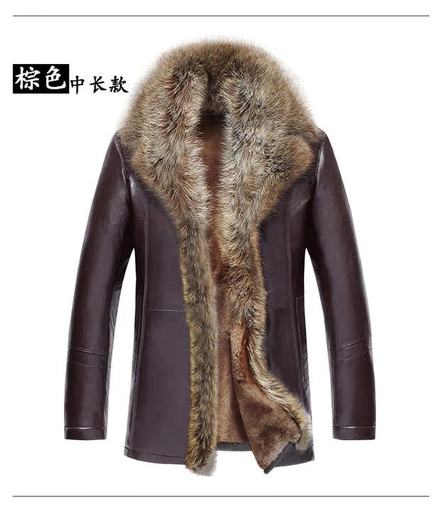 2017 Hained fur one leather men fur leather leather men raccoon lông cổ áo giải phóng mặt bằng dày áo khoác nam áo khoác nam 2021