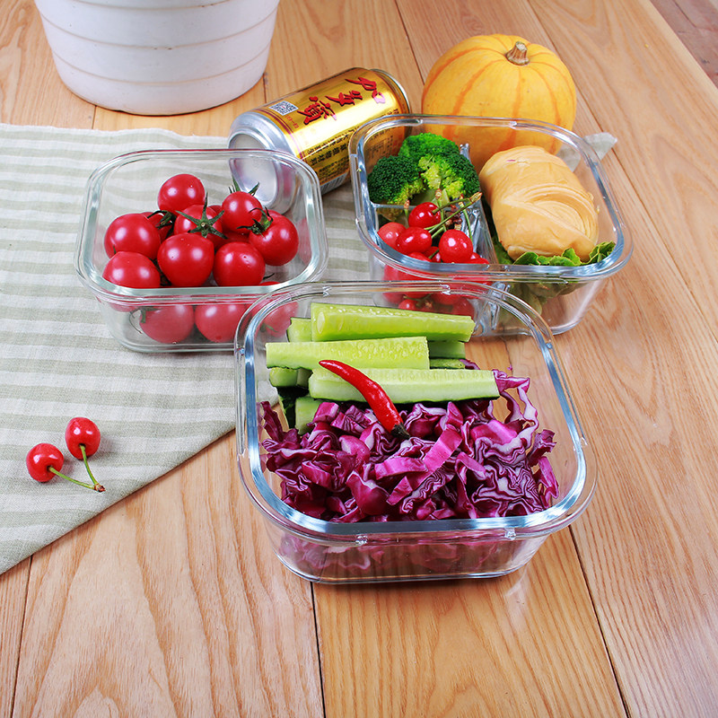 ICOOK SQUARE WITH RICE LUNCH BOX GLASS OFFICE WORKER MICROWAVE OVEN SPECIAL LUNCH BOX REFRIGERATOR FRESH BOX 840ML