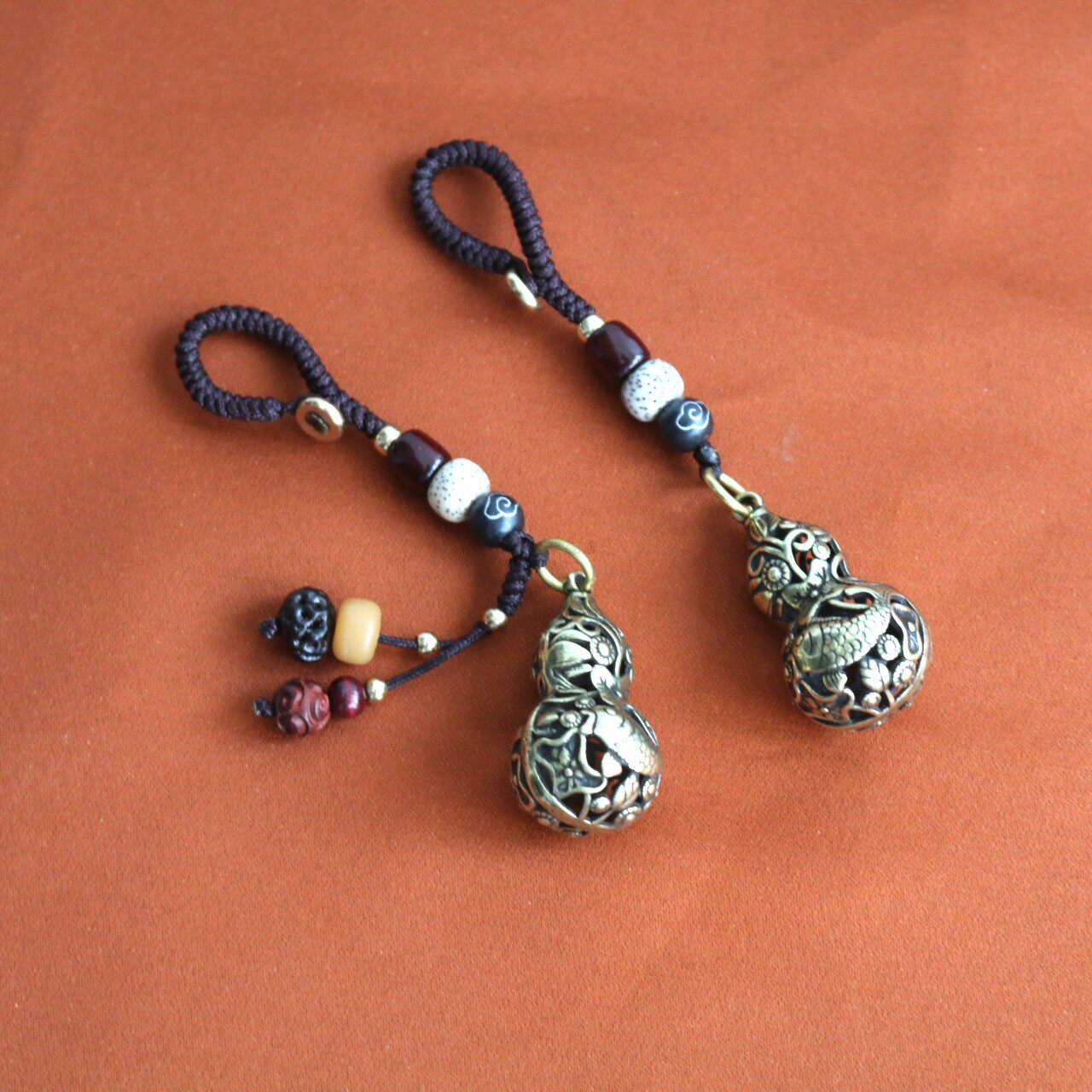 Brass gourd keychain car keychain accessory rope small gourd pendant rope hand-woven rope braided line