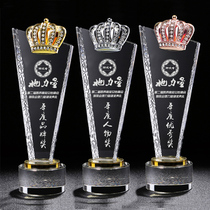 Crystal Trophy Custom Creative Staff Team Competition Awards Crown Trophy Gold and Silver Bronze Trophy Customized lettering