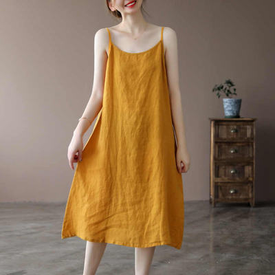 Foreign trade original order clearance sale discount women's clothing cotton and linen halter dress, retro sleeveless vest, linen base dress