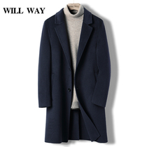 Winter bifacial cashmere large coat for men with long fur coats thickened liner Business casual wool weaters