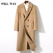 High-end design with zero cashmere over kneecap double sided wool big coat mens winter Korean version fur coats windcoats