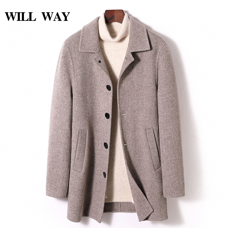 Business leisure thickens inner bile double-sided wool coat men long autumn and winter collar-free cashmere coat tide