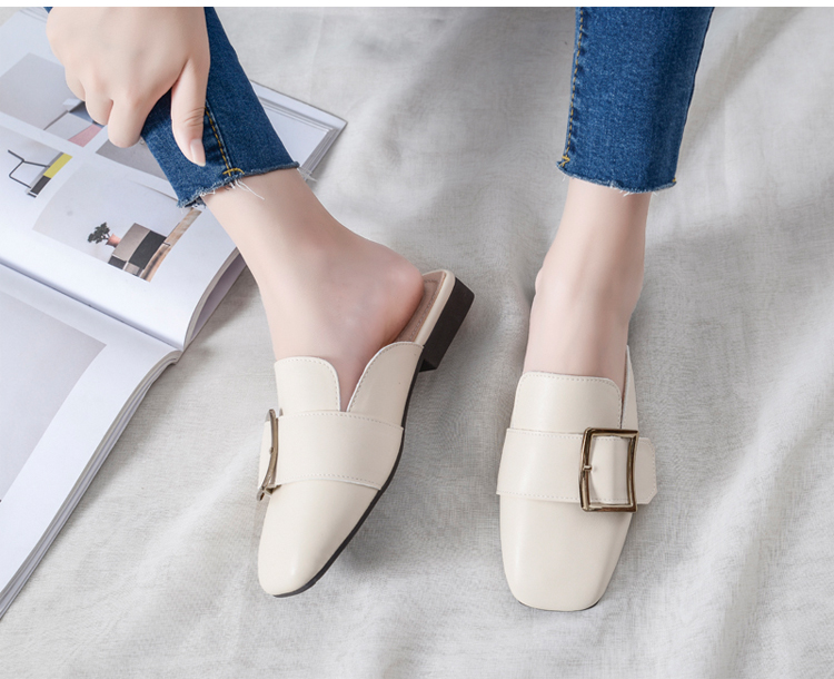 2019 xuân đế bệt đế bệt nửa dép nữ lưới đỏ chic vuông đầu ngoài phong cách Hồng Kông người lười giày Muller thoáng mát size lớn dép cao gót