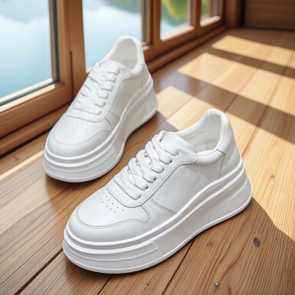 Genuine Leather White Sneakers for Women, Thick-Soled Height-Increasing Sneakers, 2026 New Model, First-Layer Cowhide, Lightweight and Comfortable, Casual Women's Shoes for Spring Genuine Leather White Sneakers for Women, Thick-Soled Height-Increasing Sneakers, 2026 New Model, First-Layer Cowhide, Lightweight and Comfortable, Casual Women's Shoes for Spring