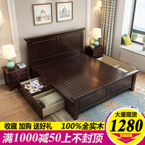 American solid wood bed 1 8 m economical modern modern minimal 1 5m white oak storage bed
