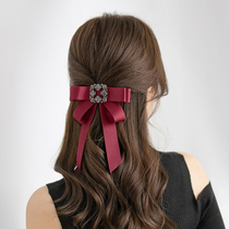 Light luxury wine red bow hairclip back top clip Net red 2021 New Korean temperament bangs clip