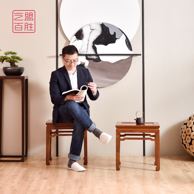 Art League Yummy Wang Shixuan Chinese Mahogany Small Stool Burmese Pear Wood Stool Dwarf Shoe Stool Changing Stool