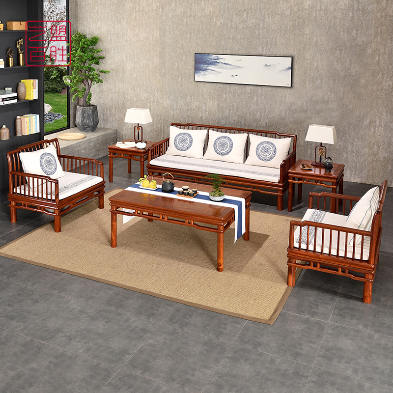 Art Franchise Hundreds of Burmese Burmese Pear Wood Sofa Combined Living-room Burmese Solid Wood Minimu Big Fruit Purple Sandalwood Furniture