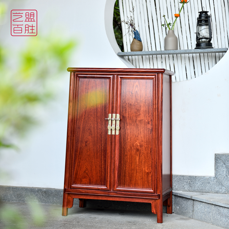 Art Alliance Baise King Wang Shixiang Style Red Wood Rounded Corner Cabinet Myanmar Flowers Pear Wood Noodle Cabinet of Burmese Flower Bookcase