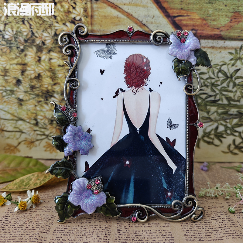 American-Style 6inch 7inch Photo Frame with Washed Photo, Enamel Color, High-End Photo Frame, Purple Cultural Center Photo Frame Display Stand