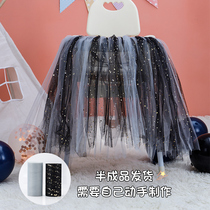 First birthday arrangement baby chair tutu gauze table skirt childrens dining chair gauze dress birthday decoration coiling scene layout