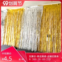 Event birthday party wedding room party decoration gold and silver rain curtain photo background wall dress hanging decoration
