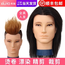 Real hair head mold male dummy head Short hair can be hot dyed Full real hair salon hair cut special doll head hair head model head