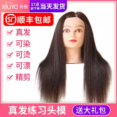 Hairdressing head model real hair practice head hair salon hair cutting model head full real hair dummy head model can be rolled hot doll head