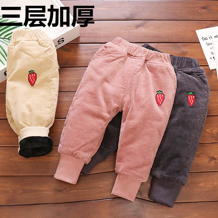 Baby wool trousers plus three layers thickened bottle bottle winter baby girl girl girl girl princess wearing pants gas