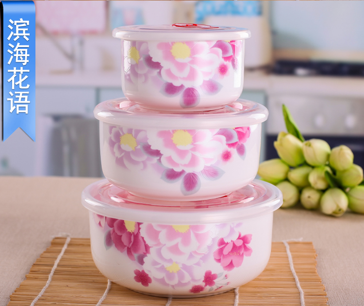 Xương sứ hộp cơm trưa lò vi sóng hộp ăn trưa hộp tươi bát sứ hộp cơm ba mảnh có nắp đậy - Hộp cơm điện sưởi ấm nồi cơm hâm nóng