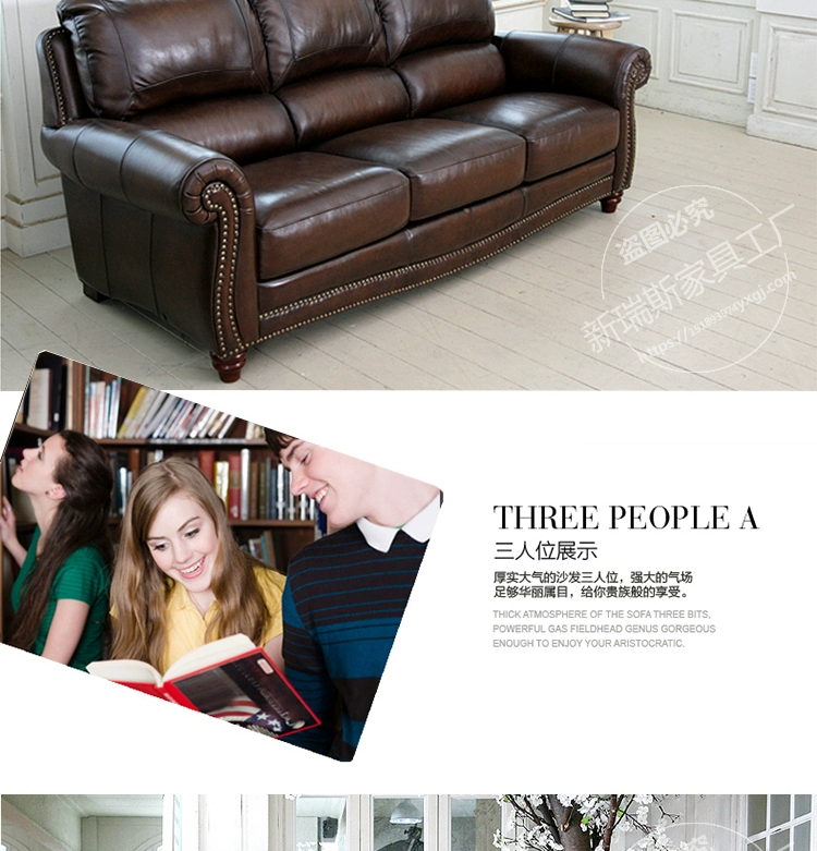 Kiểu Mỹ ba chữ số kết hợp của đơn và đôi ghế sofa da da bò nội thất retro mộc mạc căn hộ nhỏ phòng khách sẵn sàng - Ghế sô pha