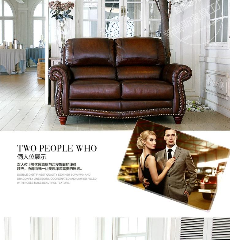 Kiểu Mỹ ba chữ số kết hợp của đơn và đôi ghế sofa da da bò nội thất retro mộc mạc căn hộ nhỏ phòng khách sẵn sàng - Ghế sô pha ghế sofa