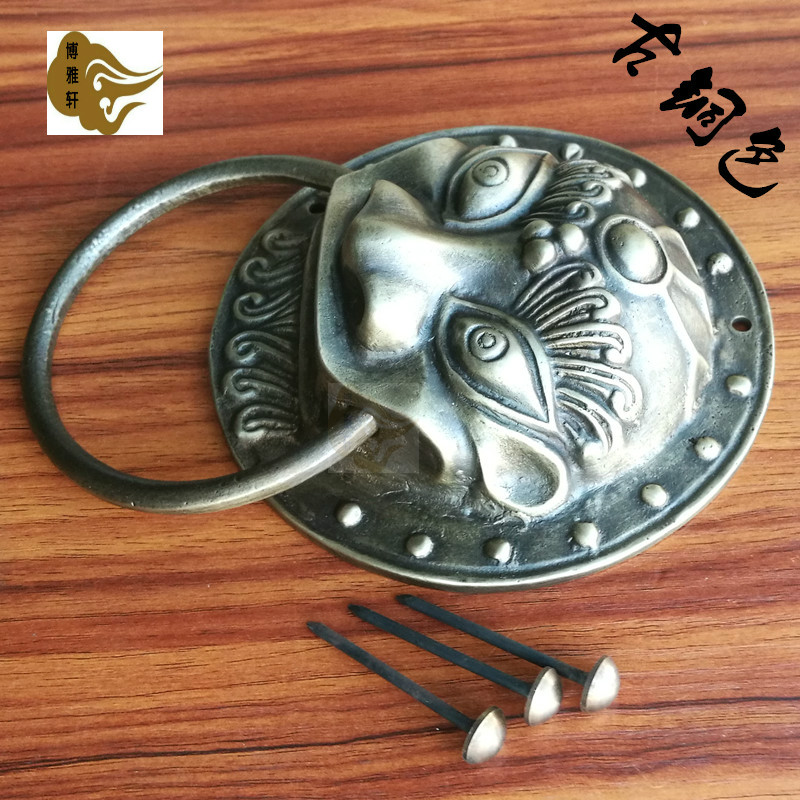 Pure bronze beast head Chinese imitation antique handle wood gate tiger head handle retro pure bronze lion head door ring casting delicately