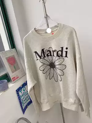 Spot Korean mardi * Same style Foreign personality flower round neck sleeve thick cotton T