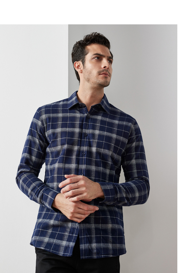 Firs / Shanshan nam mùa thu mới gradient gạc nhám áo sơ mi cotton thời trang giản dị áo sơ mi ngắn tay