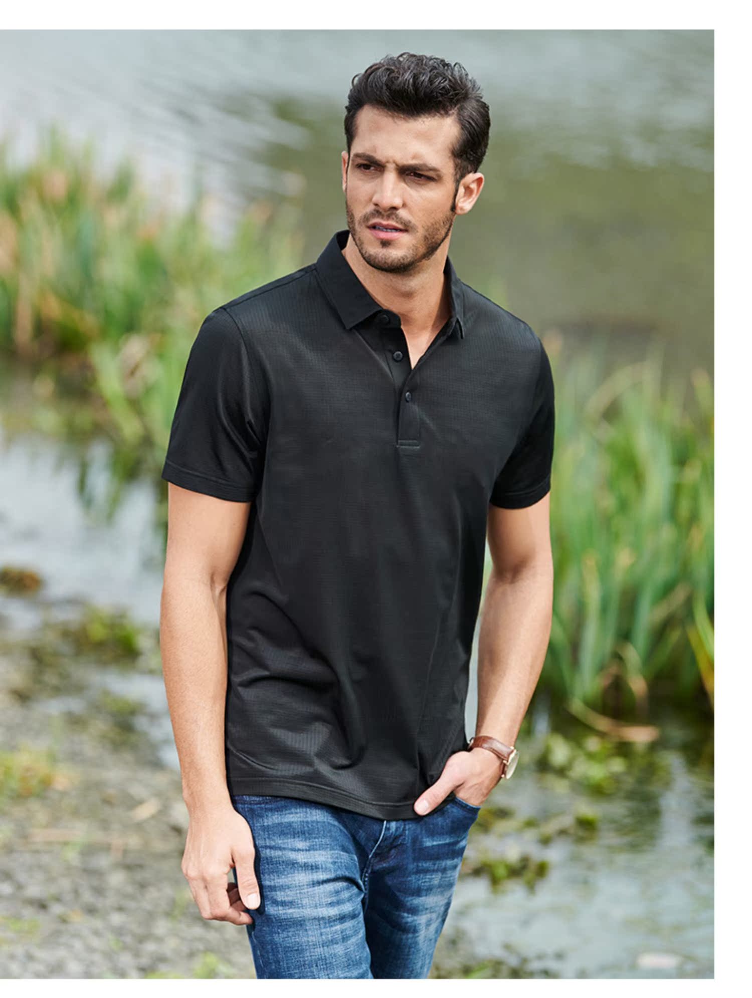 Shanshan nam 2019 hè mới tay ngắn thoải mái thời trang hoang dã kinh doanh bình thường áo sơ mi POLO trẻ trung - Polo áo cotton nam