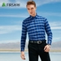 Firs / linh sam kinh doanh flannel lưới vuông cổ áo ấm cát giản dị cộng với áo nhung nam áo sơ mi nam cộc tay