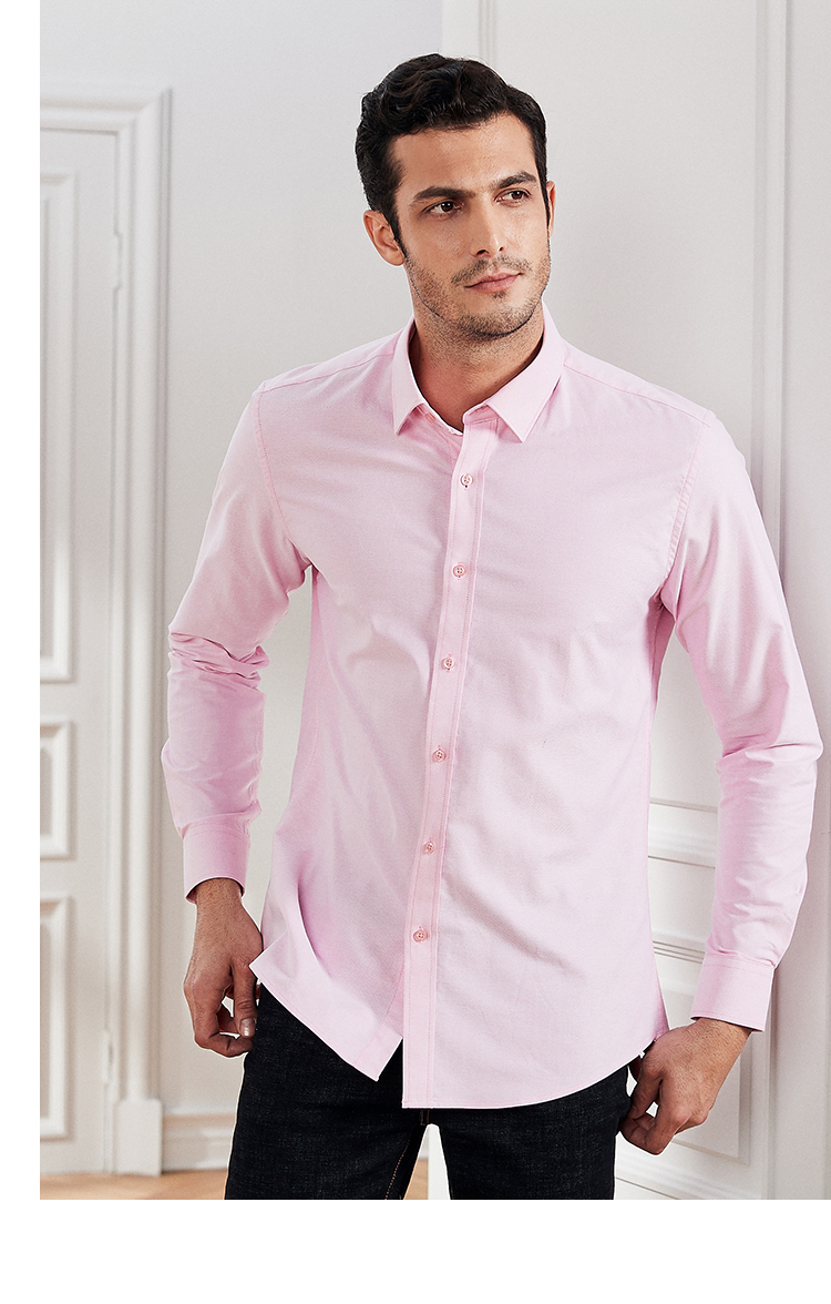 G Shanshan 2019 mùa xuân mới màu rắn cotton áo dài tay Slim Hàn Quốc Oxford quay tay áo sơ mi nam dài tay ao so mi trang