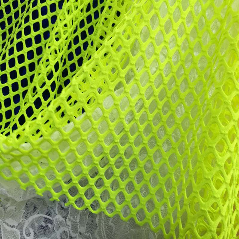 Fluorescent Yellow Square-Shaped High-Elastic Mesh Hollow Mesh Fabric Latin Dance Costume DIY Patchwork Material
