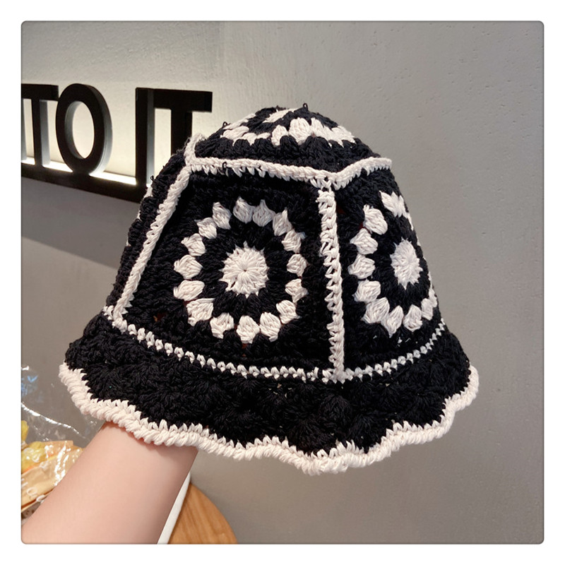 Women'S Gender Flowers Design Women's Pastoral Color Block Flowers Wide Eaves Bucket Hat