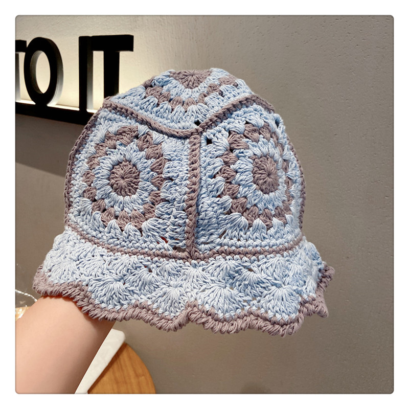 144g Weight Bucket Hat Hats Type Women's Pastoral Color Block Flowers Wide Eaves Bucket Hat