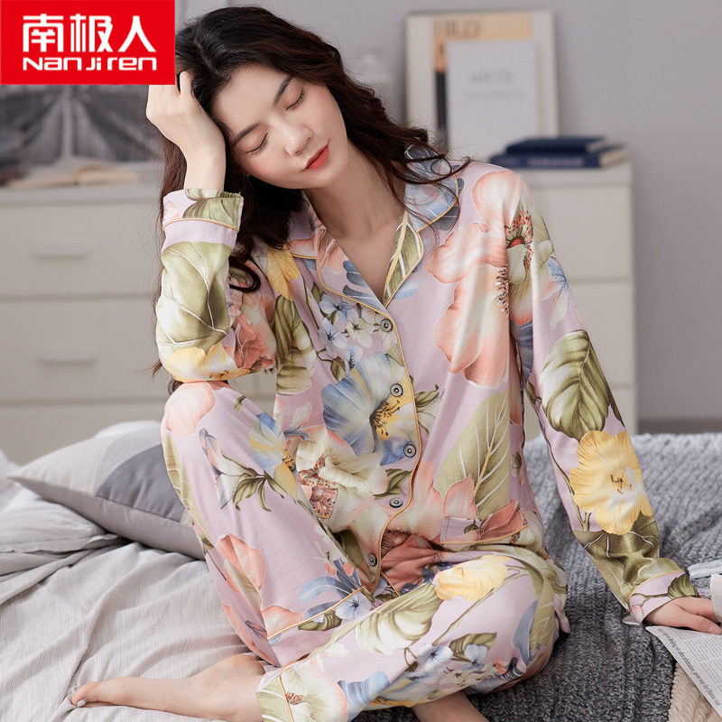 South Pole Lady Sleepwear Spring Autumn Season Pure Cotton Long Sleeve Autumn Winter Thin MOTHER SUIT ALL COTTON MIDDLE AGED HOME CLOTHING