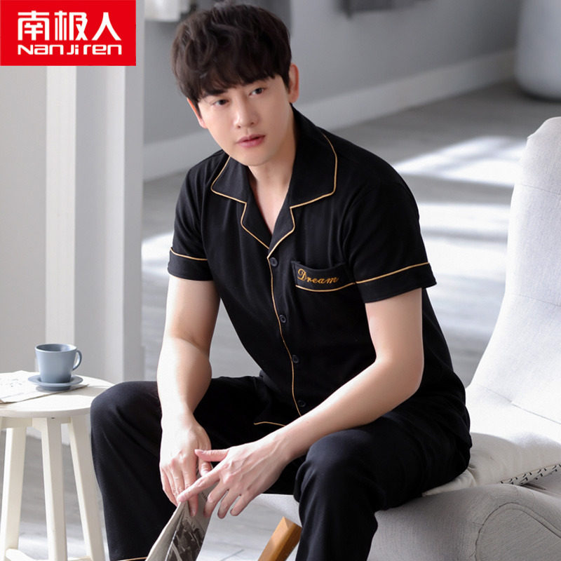 Pajamas men's summer cotton short-sleeved trousers home wear spring and summer thin section 2022 new cotton men's suit