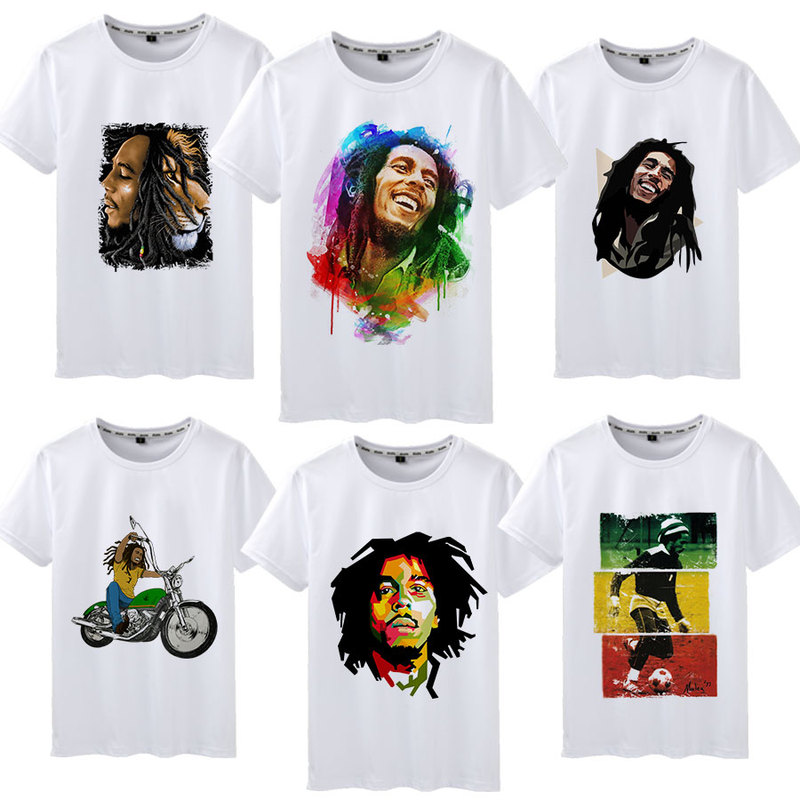Bob Marley European and American Rapper Bob Marley Rock Reggae Godfather Fashion Brand Printed Short-Sleeved T-Shirt