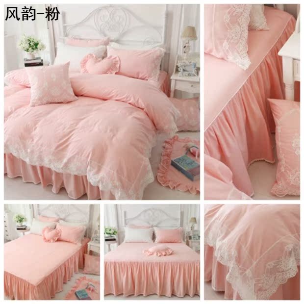 Yêu Địa Trung Hải theo phong cách Hàn Quốc bộ đồ giường màu xanh bông dệt giường bông Bốn hoạt động vững chắc - Bộ đồ giường bốn mảnh mền gối