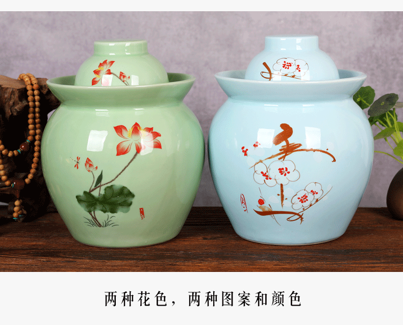 Jingdezhen ceramic sichuan pickles meat and dense eggs pickle jar cylinder storage water sealed jar jar airtight green food places