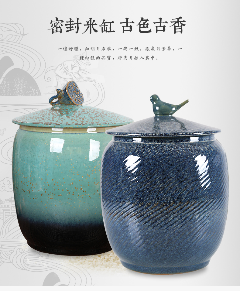 Jingdezhen ceramic barrel 20 jins 30 jins storage tank ricer box grain jar sealed tank meter box green fruit box