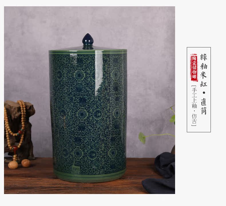 Jingdezhen ceramic barrel storage box tea meter box of oil cylinder ricer box kg30 20 jins 50 kg sealed with cover tank