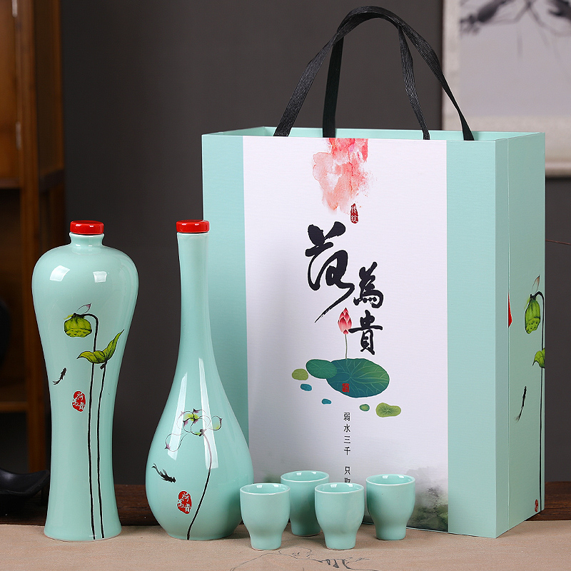 Jingdezhen ceramic 1 catty the an empty bottle seal small household hip flask custom gift wine jar wine gifts